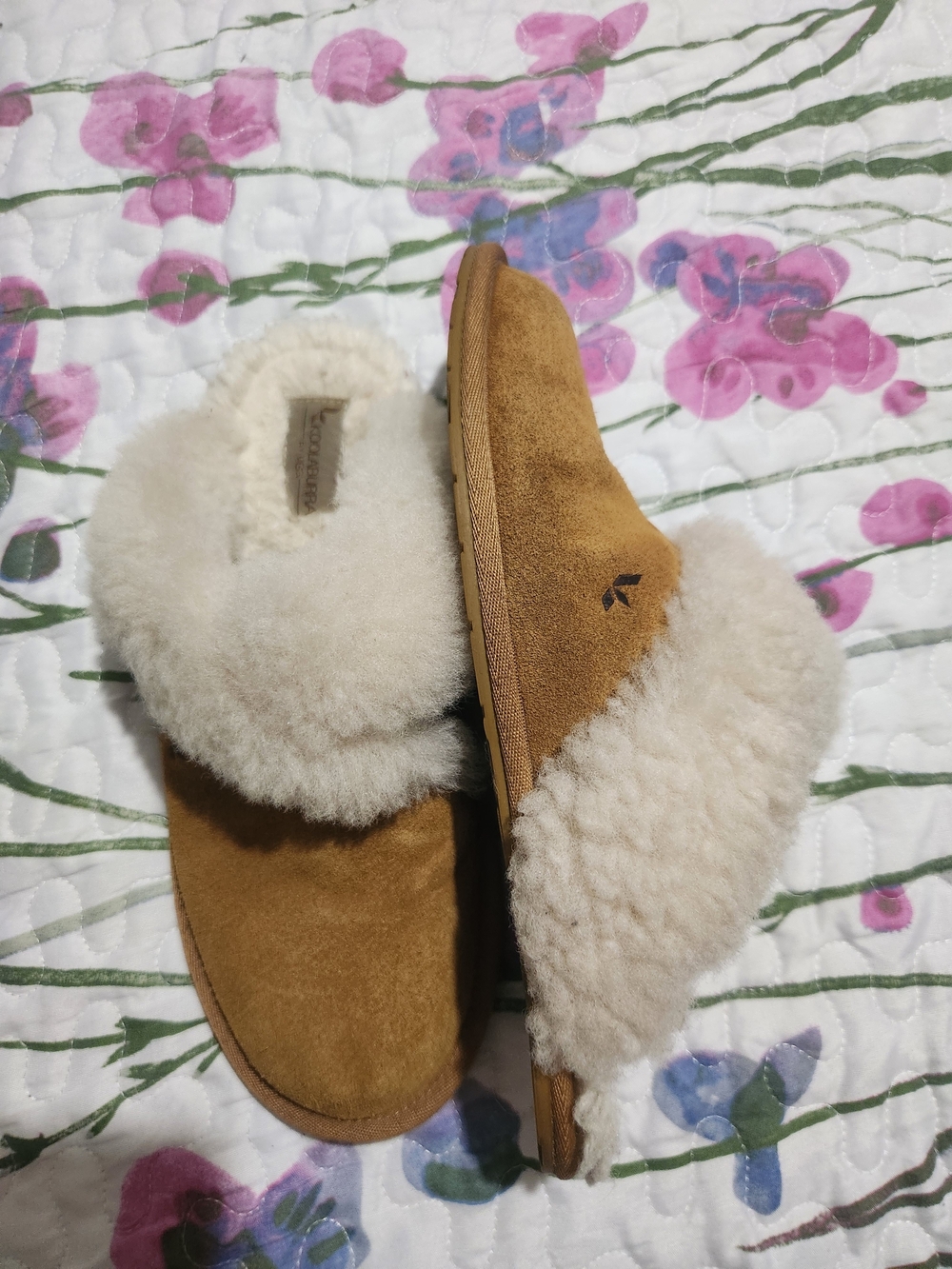 Koolaburra Milo Chestnut Suede Slippers with Cream Shearling